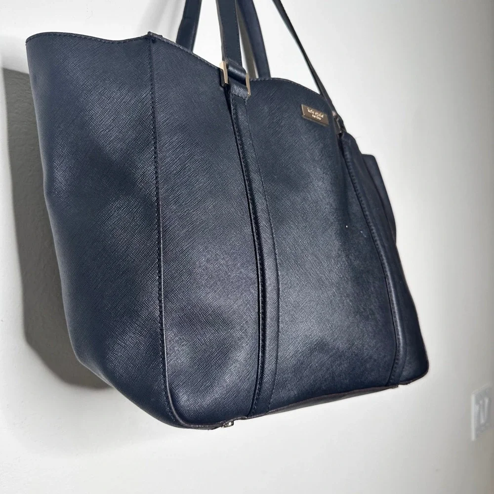 Kate Spade New York Black Saffiano Leather Triple Compartment Tote Bag Large
